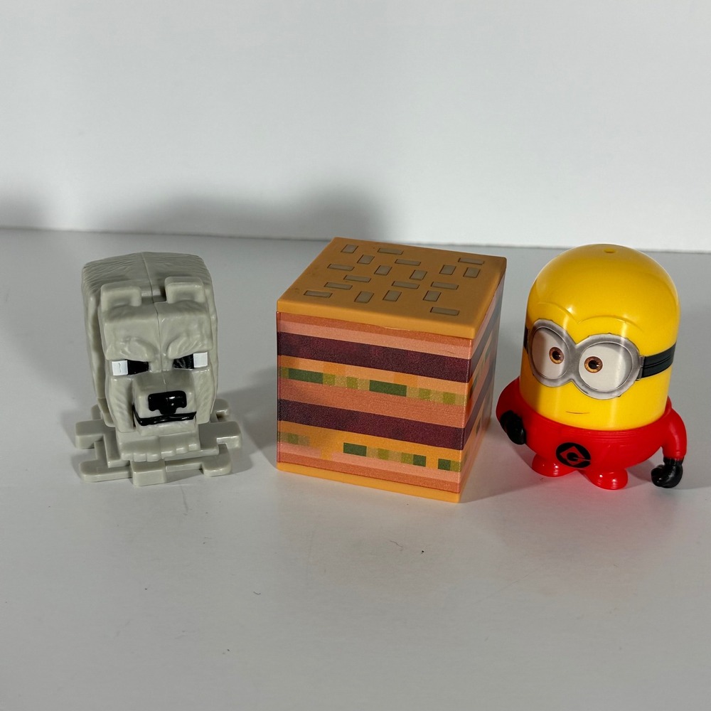 McDonalds Happy Meal Toy Lot Minecraft Wolf Block and Despicable Me Minion 2023